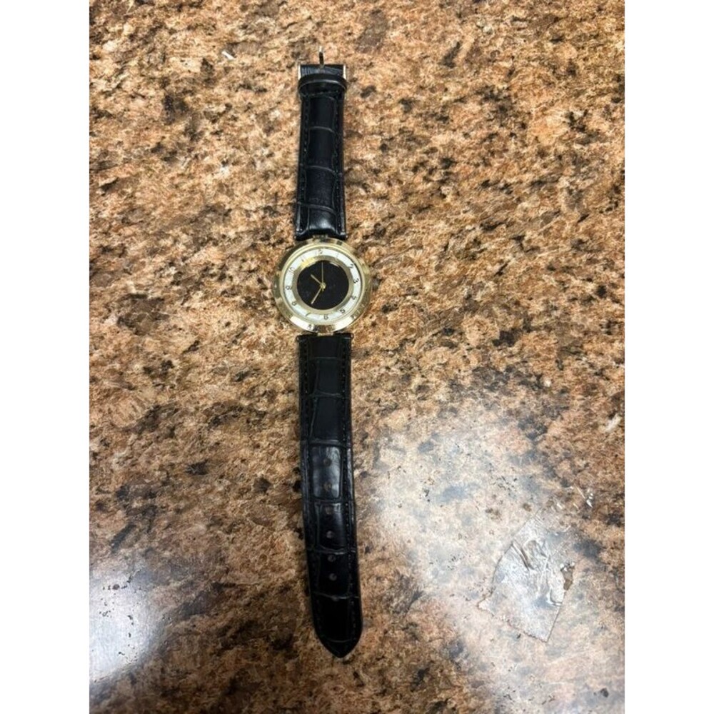 Jessica Carlyle Quartz Womens Watch Gold Tone Black Dial Faux Leather Strap - Picture 2 of 6